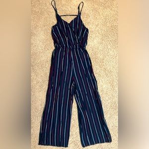 Navy, Red, and Light Grey Jumpsuit